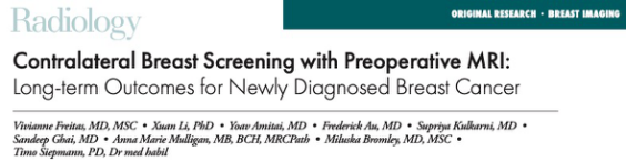 Radiology：術前MRI對雙側同步性乳腺癌篩查的價值